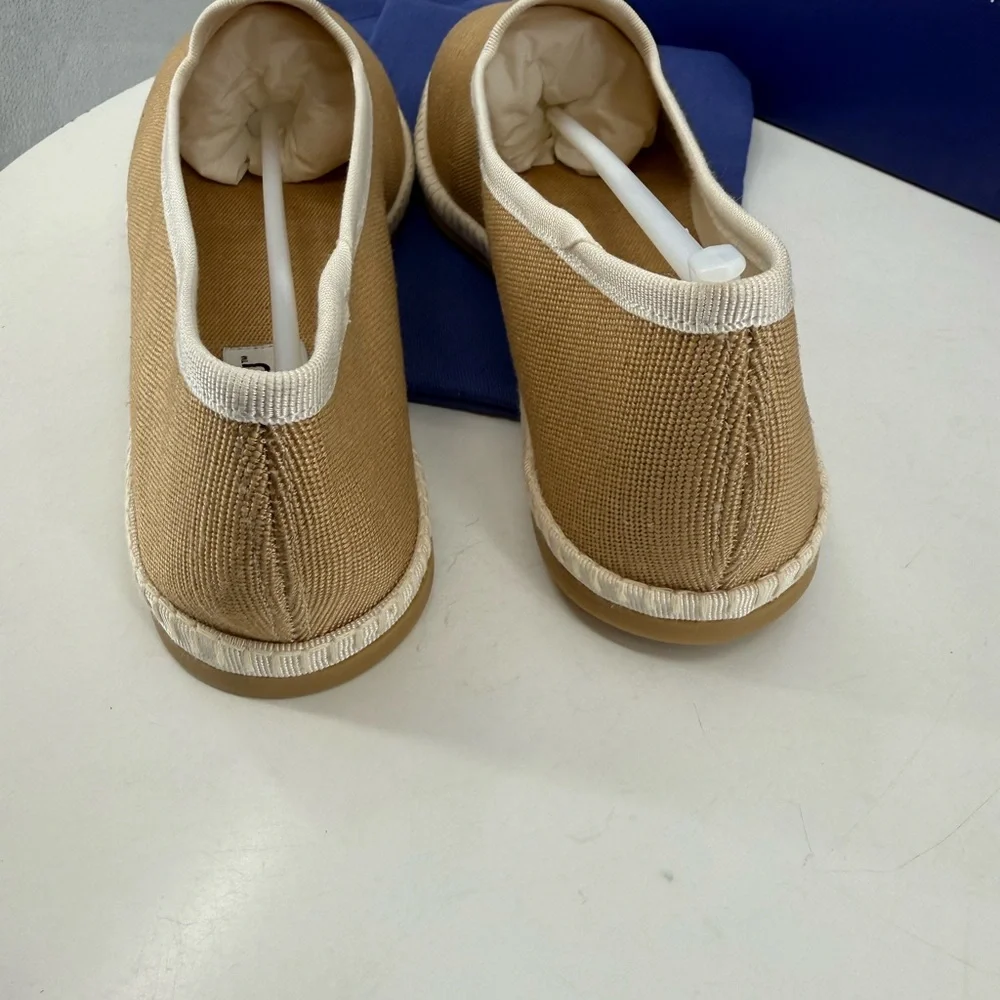 Italeau Beige Slip-On Flats with White Trim